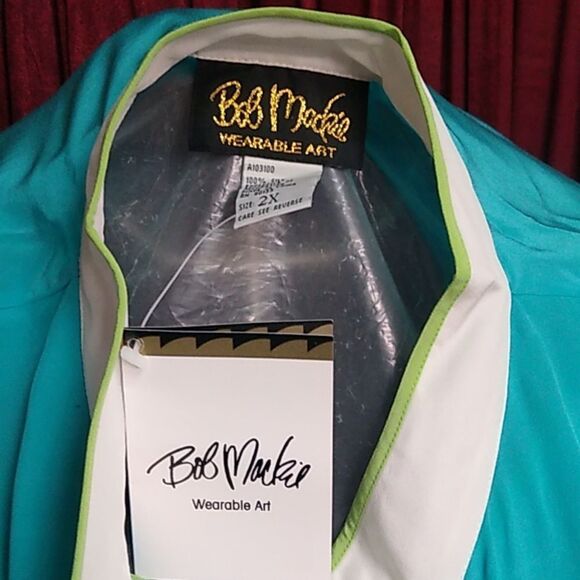 Bob Mackie Wear Art Silk Blouse and Tank Top Set 2X Mandarin Collar Tulip Print - Picture 4 of 10